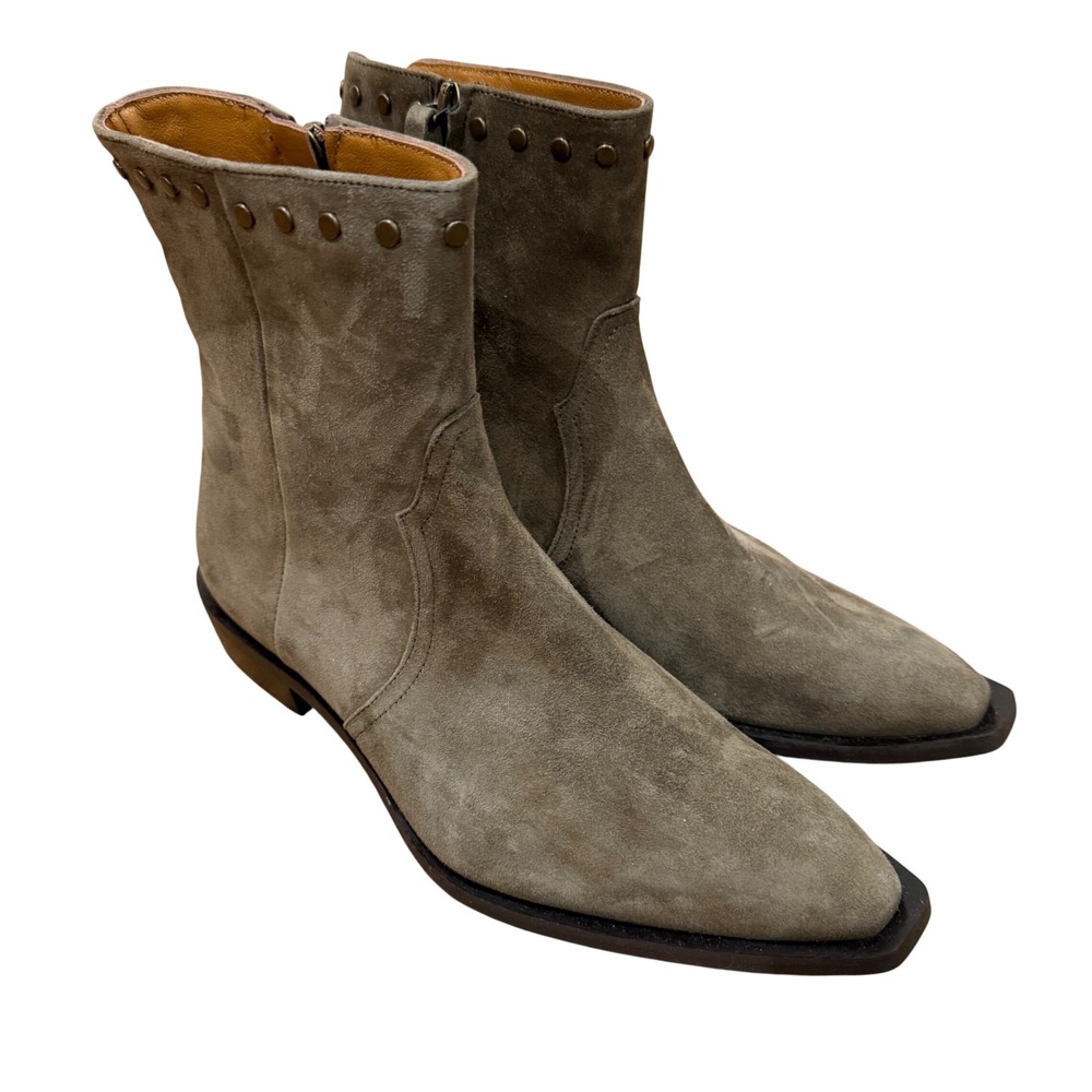Cordani Piper Western Ankle Boots Tortora Suede Studded Trim Italy 39 US 8.5